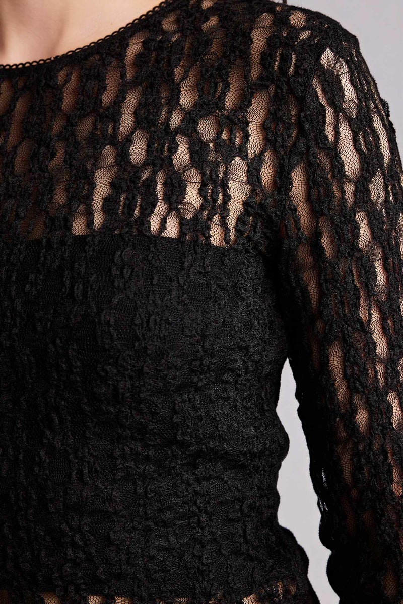 DeFacto Black Woman Fitted Crew Neck Lace Long Sleeve T-Shirt Casual - Image 5